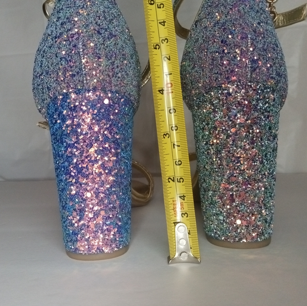 NEW! Sparkling GUESS Block High Heel OPEN TOE Shoes Metallic FORMAL PROM… - Picture 11 of 14